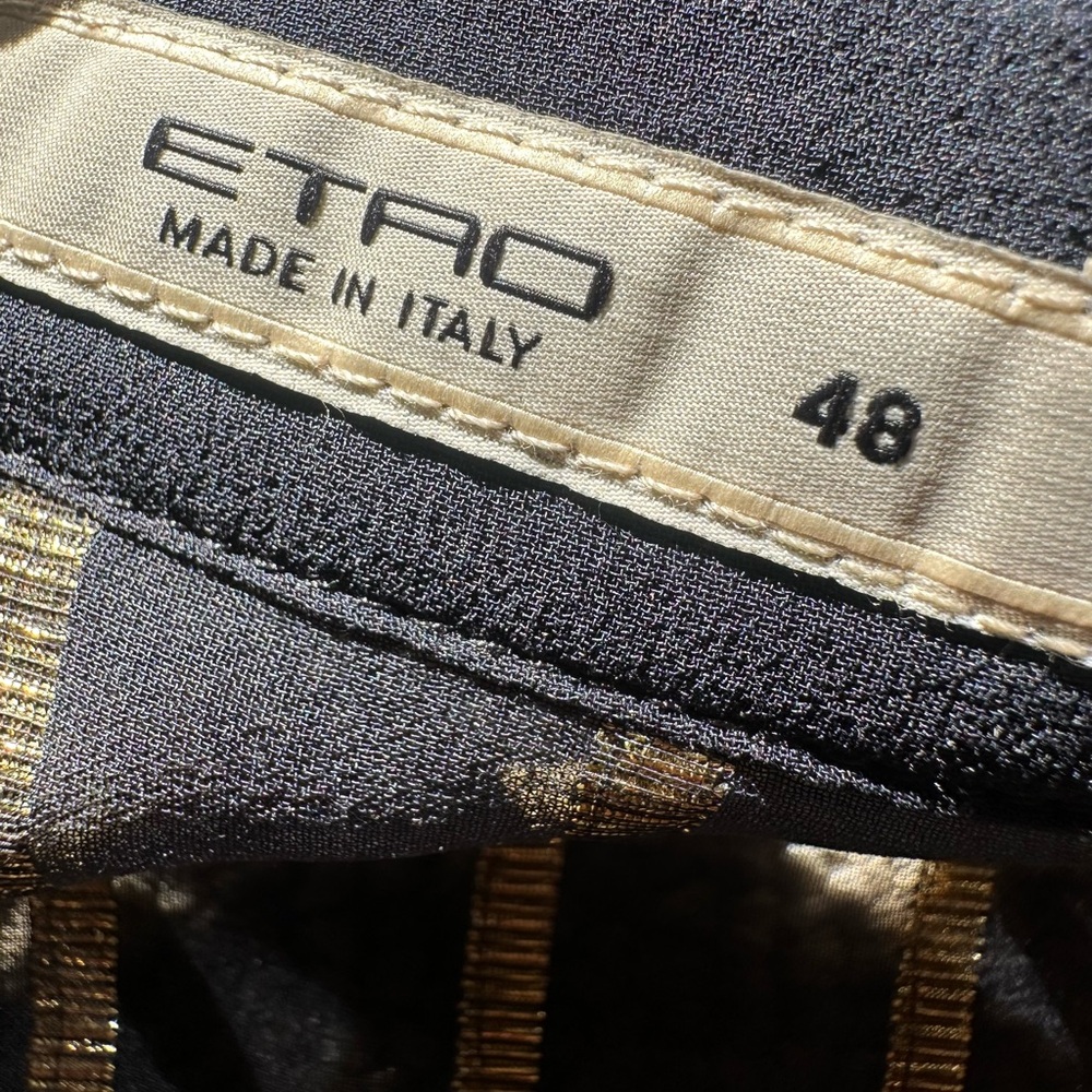 Etro Black Silk & Metallic Gold tie neck Italian Blouse